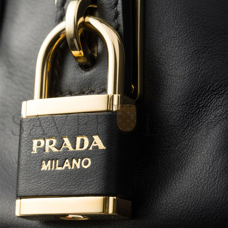 PRADA RE-NYLON AND LEATHER SMALL TOP-HANDLE BAG WITH PADLOCK 1BB133 (28*13*8cm)